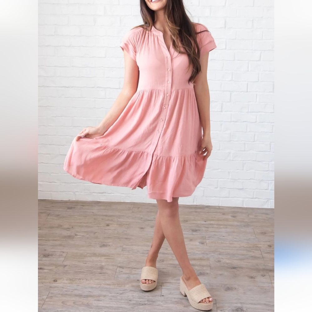 Mikarose Pink Midi Sundress with Flutter Sleeves